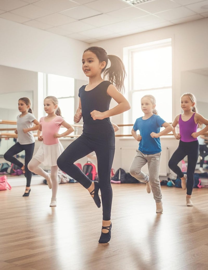 HOFISH Girls' Athletic Leggings with Pockets, Kids Dance Running Yoga Pants, Workout Active Dance Tights for Girls - Image 2